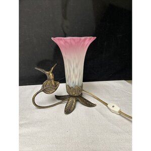 Vtg Table Lamp Hummingbird Tulip Flower Night Light Handblown Glass
